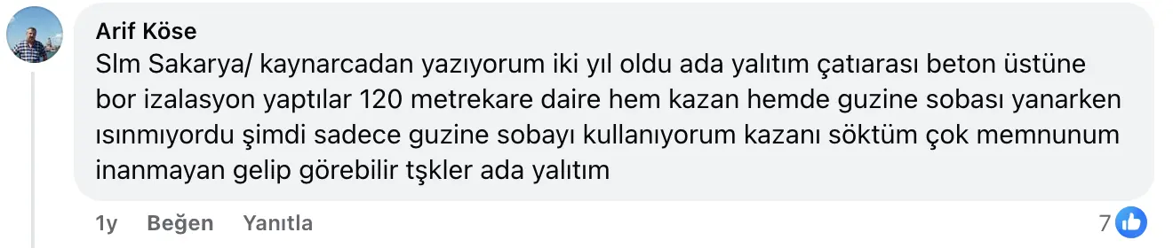 Müşteri referansı - Facebook yorum 10